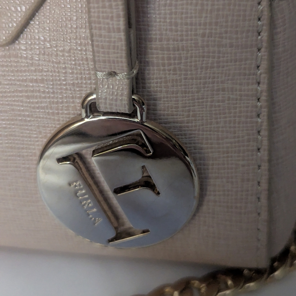 Furla Mini Ellena Neutral Saffiano Leather Satchel with Gold Accents - Picture 9 of 13